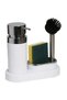 Liquid Soap Dispenser, with Brush, Sponge Compartment, Dishwashing Aid, White Chrome Patterned