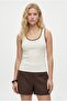 Women's Tiza Brown Collar Embroidered Cotton Sleeveless Ecru Undershirt - 5