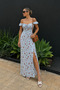 Blue Floral Slit Women's Dress Sh108