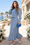 Buttoned Jacket and Skirt Denim Suit Blue 2105 - 2