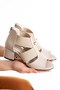 Women's Beige Back-Zippered Cross Elastic Sandals Shoes Seferi2027