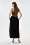 Italian Black Elastic Waist Double Side Pockets Belted Pleated Tencel Skirt Size 38 - 44 - 3