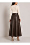 Women's Belt Detailed Maxi Size Bol Brown Leather Skirt - 3