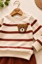 Striped Punch Teddy Bear Baby Set with Snap Fasteners on the Shoulder, 2-Piece Bottom and Top, Transitional Months, 3-6-9-12 Months - 3