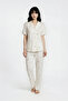 Women's Ecru Puppy Dog Pattern Soft Tuşeli Peter Pan collar Short Sleeve Trousers Pajama Set - 3