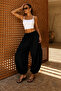 Black Balloon Trousers with Elastic Cuffs and Tie at the Waist Sh390
