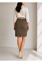 High Waisted Light Lycra Woven Fabric Knee Length Plaid Patterned Bell Skirt - 3