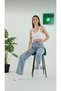 Snow Wash Blue Lycra Super High Waist Loose Jeans Palazzo Trousers