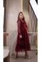 Girl's Burgundy Graduation Dress Leopard Patterned Long Evening Dress with Bag Gift - 5