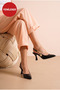 Women's Pointed Toe Buttoned Buckle Black Patent Leather Thin Heel Shoes Stiletto