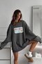Women's Oversized Sweatshirt Dress Anxiety Bar Printed Smoked Melange– Crew Neck, 3 Thread Fleece - 3