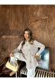 Women's Striped Fabric Front Embroidered Beading Oversized Shirt - 8