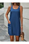Women's Sleeveless Thick Strap Button Detail Linen Dress with Pockets - 4