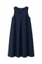 Navy Blue Pleated Front V-Neck Linen Dress