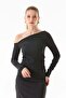 Wrapped Fabric Draped Boat Neck Blouse