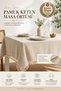 Linen |   Vintage Tasseled Natural Linen Tablecloth - Raw Beige Washed Linen Bohemian Tablecloth