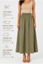 Women's Khaki 100% Tencel Fabric Skirt with Elastic Waist and Pocket Detail