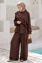 Ruffled Shawl Collar Brown Set - 3