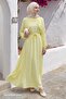 Yellow Dress with Fold Detail on the Front and Belt - 5