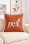 Fringed Throw Pillow Cover with White Horse Figure on Orange Background - Vintage Tassel Pillowcase - 2