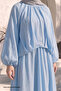 Baby Blue Linen Set with Balloon Sleeves and Skirt - 4