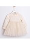 Marry&Joe Girl's Dress with Openwork Sleeves and Tulle Detail with Bag, Ages 2-5, Ecru - 3