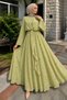 Floral Patterned Buckled Chiffon Dress Tsd260256 Green - 3