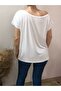 Women's White Single Shoulder Low-cut Boat Neck T-shirt - 3