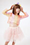 Yellow Long Sleeve Starry Girl's Tulle Crop Top - 3
