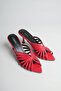Dafne Red Stripe Detailed Pointed Toe Thin Heeled Women's Slippers - 8 cm - 4