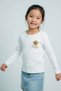 Girl's Long Sleeve T-Shirt with Floral Emblem Detail, Ages 3-7, Ecru - 5