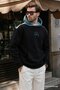 Black Hooded Color Block Embroidery Detailed Men's Sweatshirt 7088