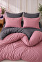Single Duvet Cover Set with Elastic Sheet Anthracite Dried Rose