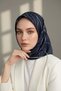 100% Twill Silk Line Patterned Navy Blue - Cream Colored 90X90 Scarf Sewing Shape: Hand Sewing - 2