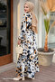 Floral Buttoned Satin Dress - Black - 2