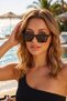 Women's uv400 black rectangle sunglasses gold detail 25-19 c2 - 3