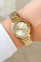 Stylish Gold Color Women's Wristwatch with Cut Glass - 4