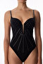 بودي سوت أسود من الساتان بفتحة صدر عميقة على شكل V - 4