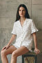 Women's V-Neck Comfort Fit White Pajama Set - 6