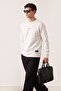 Men's Embroidered Slim Fit Crew Neck White Sweatshirt 3 Iplilk Raised Fabric - 2