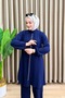 Emi̇ra Takim Aerobin Fabric Women's Navy Blue Stone Detailed Trousers Tunic 2-Piece Set - 3