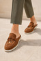 Genuine Leather Tan Suede Daily Women's Slippers - 4