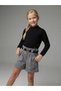 Girl's Knitwear Sweater Houndstooth Model Shorts Belt Black Socks Set of 4 - 2