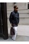 Zr Model Mock Neck Lined Leather Jacket with Zippered Epaulettes Detail - 2