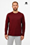 Men's Colbert Long Sleeve O-Neck Unprinted Single Jersey Combed Cotton T-Shirt Bordo