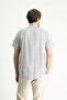 Short Sleeve Regular Fit Plaid Sports Cotton Button Collar Shirt - 4