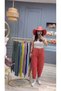 Women's Muslin Pleated Trousers, Comfortable Fit, Elastic Waist, Lace-Up, Pocketed, Casual Trousers
