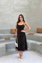 Women's Brown Floral Patterned A-Line Thin Strap Sleeveless Gathered Midi Length Dress - 3