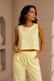 Women's Yellow Zero Sleeve Blouse Elastic Waist Pants Linen Bottom Top Set - 2