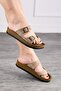 Women's Beige Daily Slippers, Single Toe, Adjustable Buckle, Comfortable Cork Sole Sandals 34162 - 2